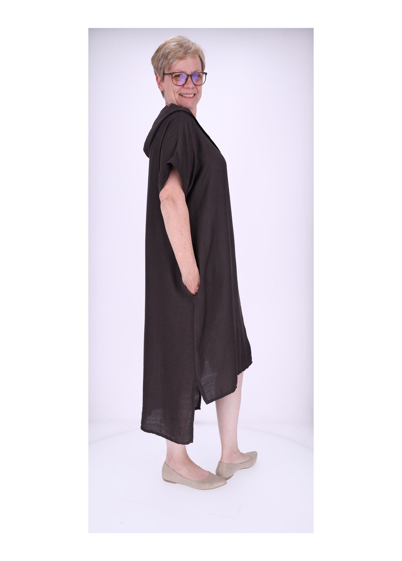 Kleid Lang Viskose Kapuze