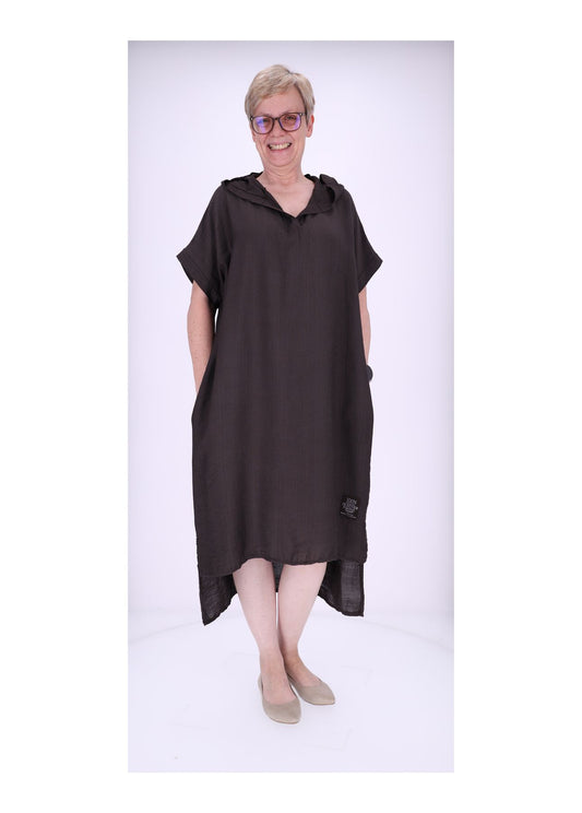 Kleid Lang Viskose Kapuze