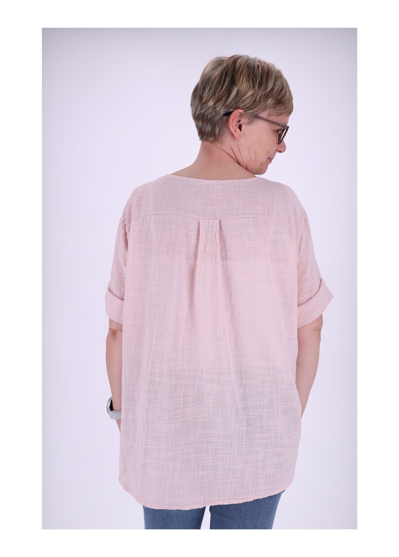 T-Shirt Damen Leinenoptik Knopf