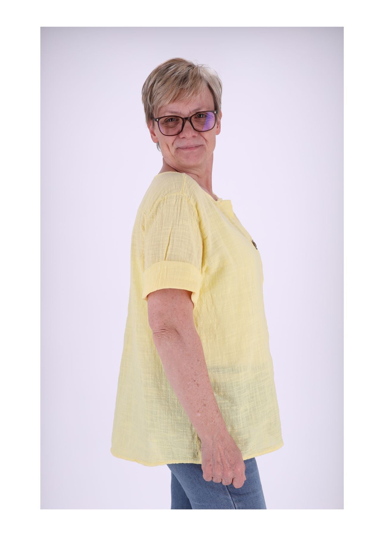 T-Shirt Damen Leinenoptik Knopf