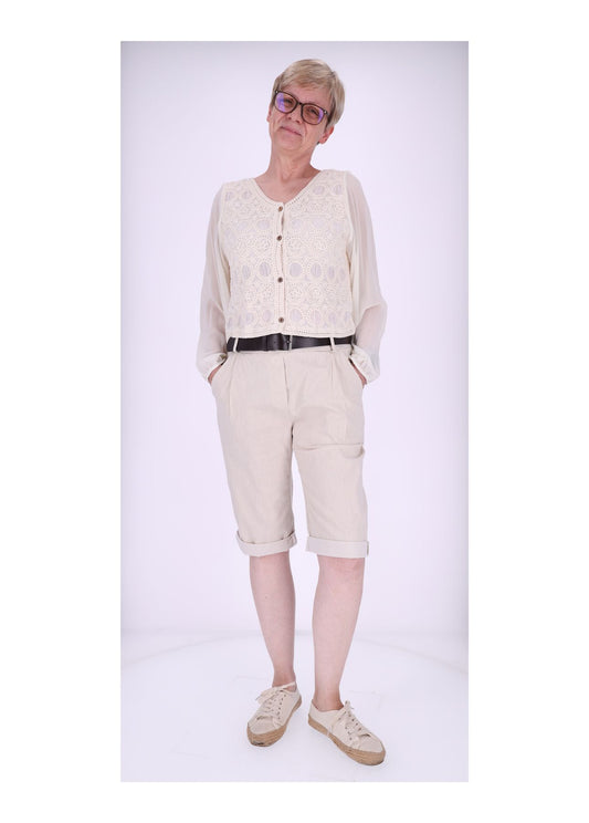 Bermuda Damen Leinenoptik mit Gürtel