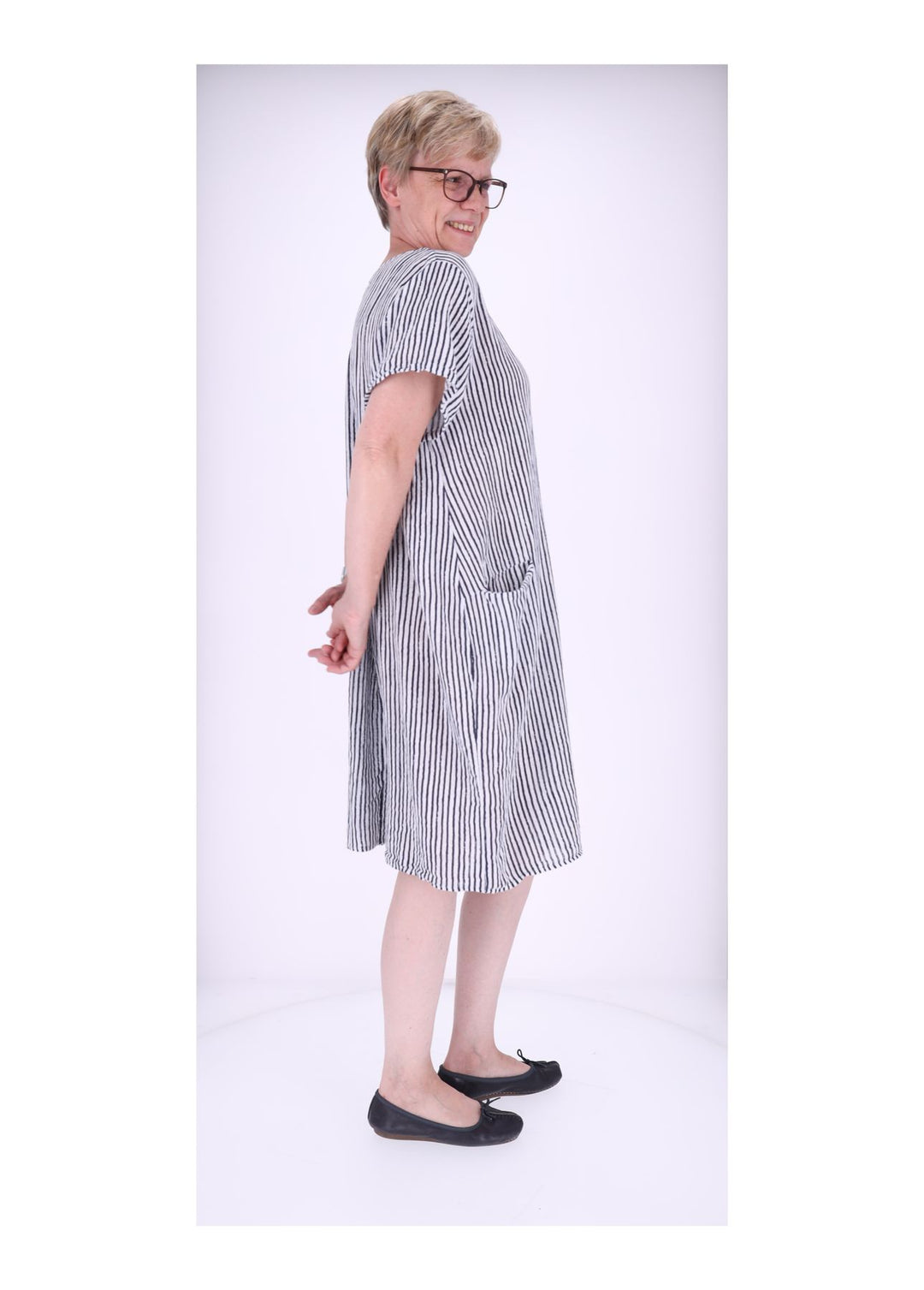 Kleid Damen Taschen Streifenprint