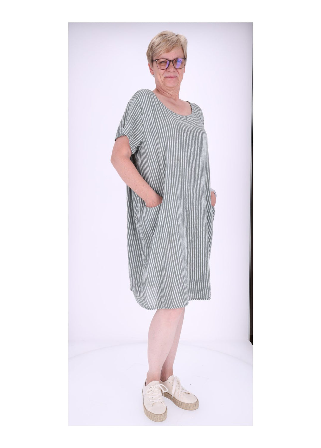 Kleid Damen Taschen Streifenprint