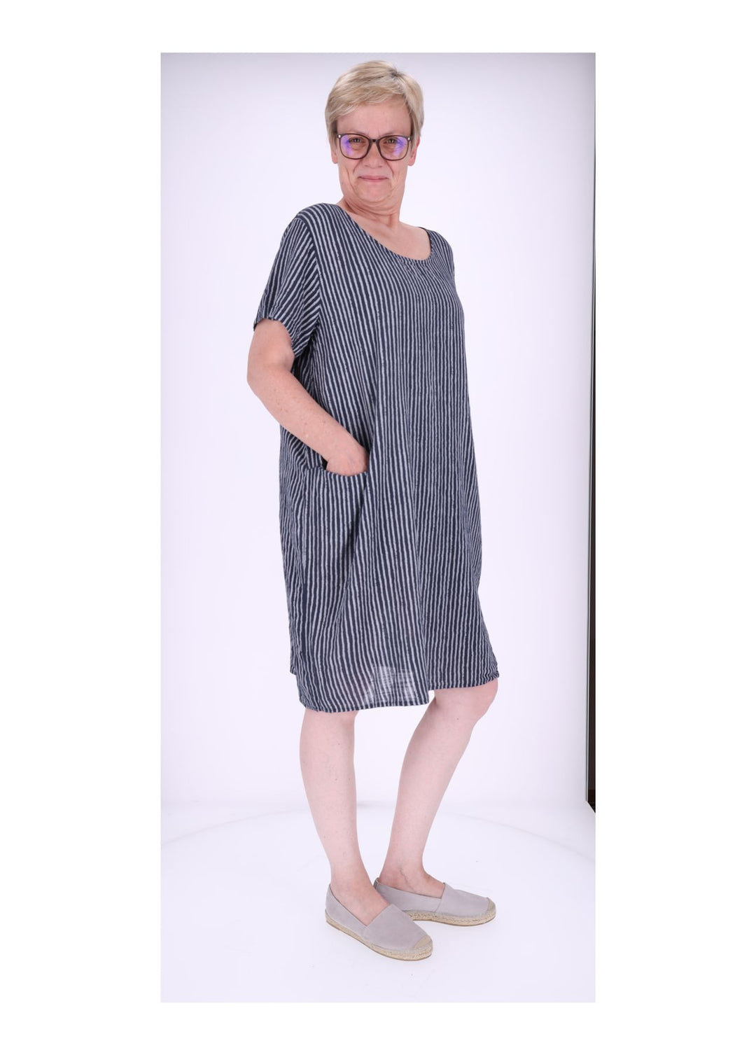 Kleid Damen Taschen Streifenprint