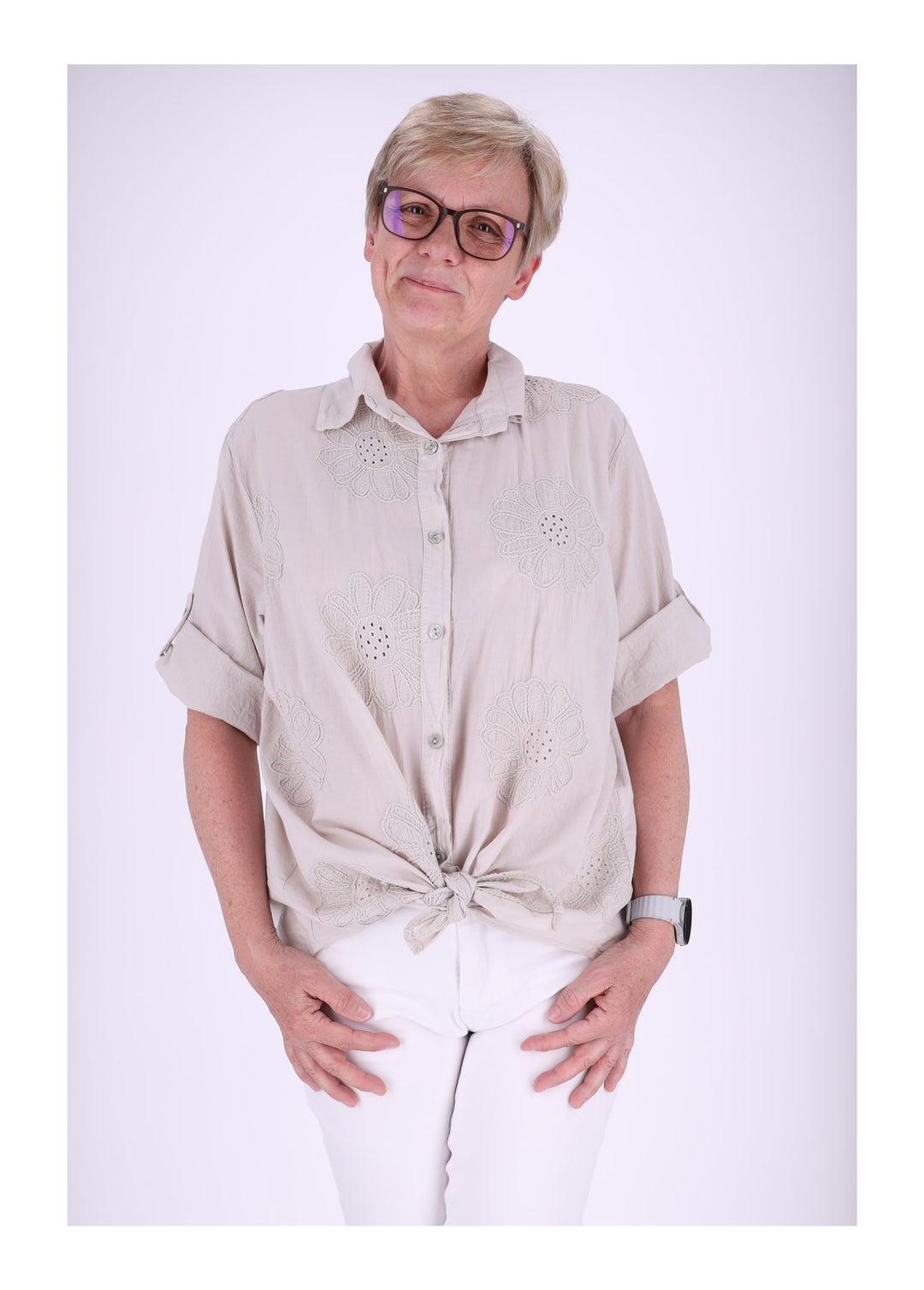 Bluse Stickerei Kurzarm Krempelarm