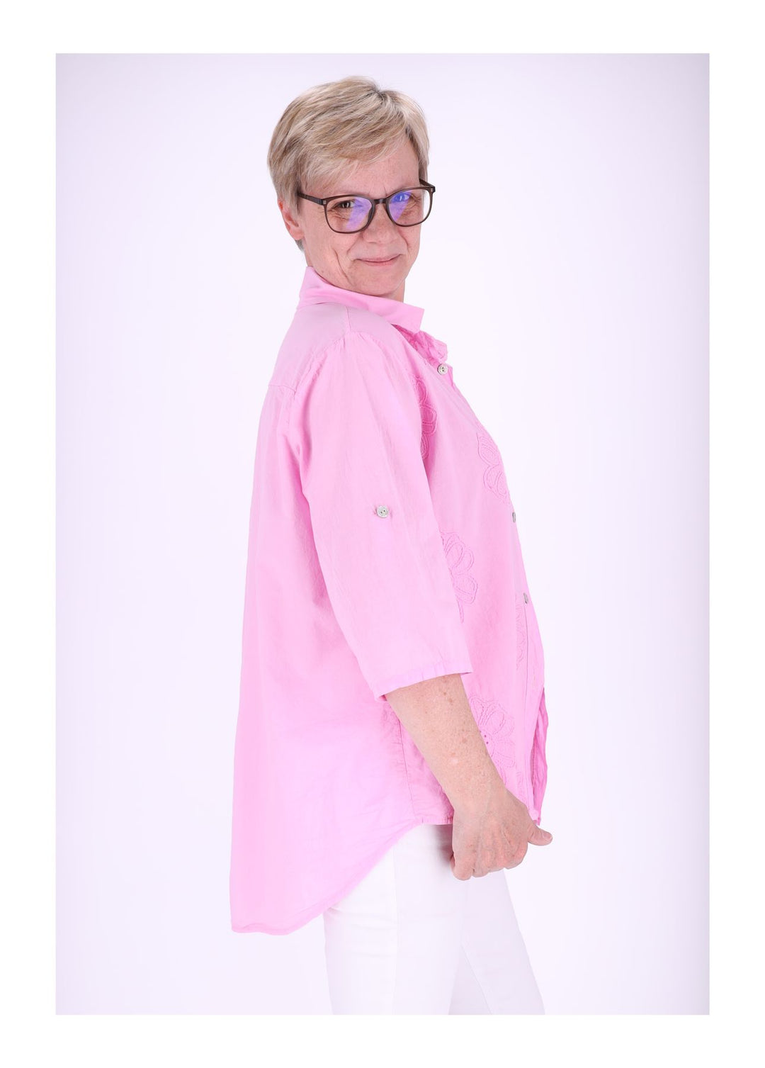 Bluse Stickerei Kurzarm Krempelarm