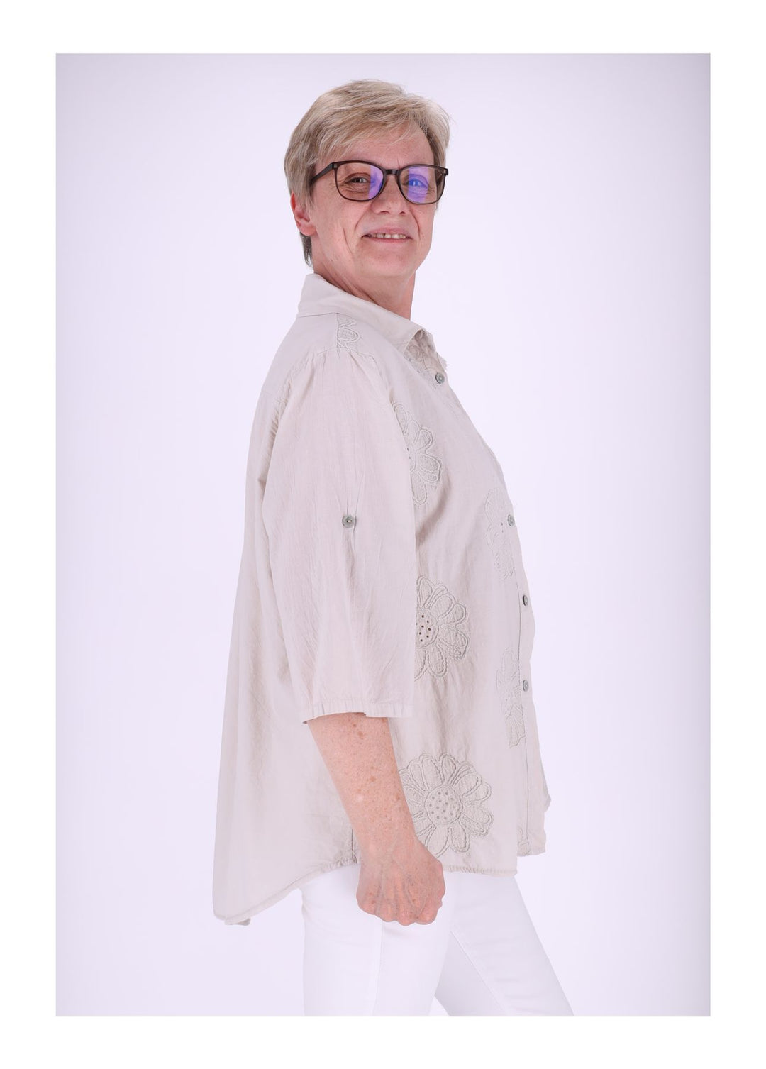 Bluse Stickerei Kurzarm Krempelarm