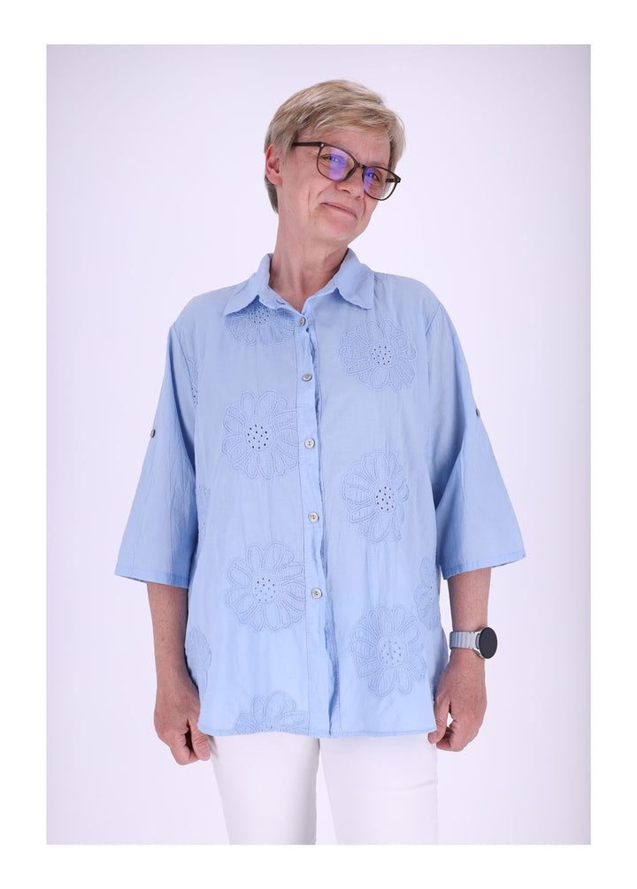 Bluse Stickerei Kurzarm Krempelarm