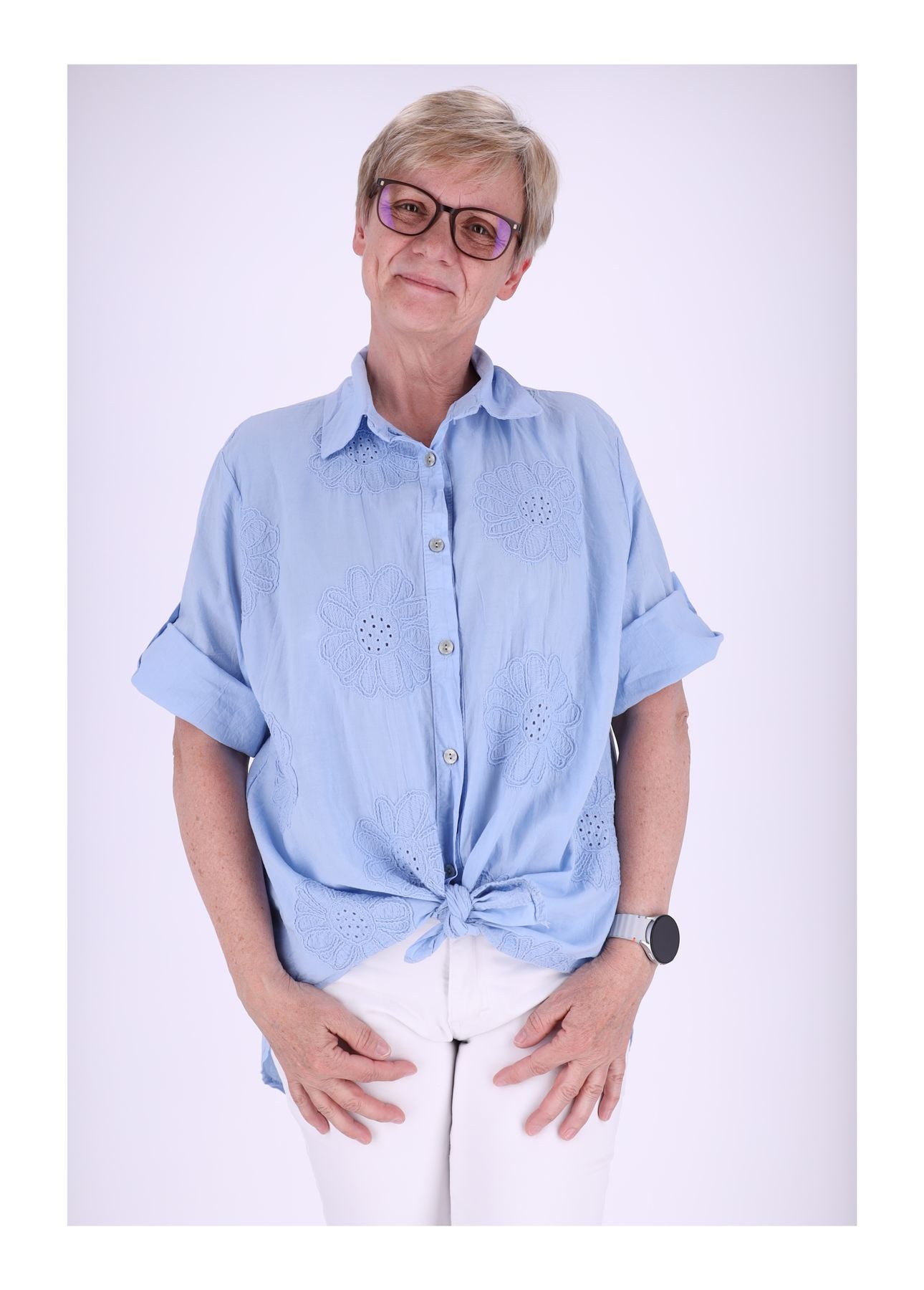 Bluse Stickerei Kurzarm Krempelarm