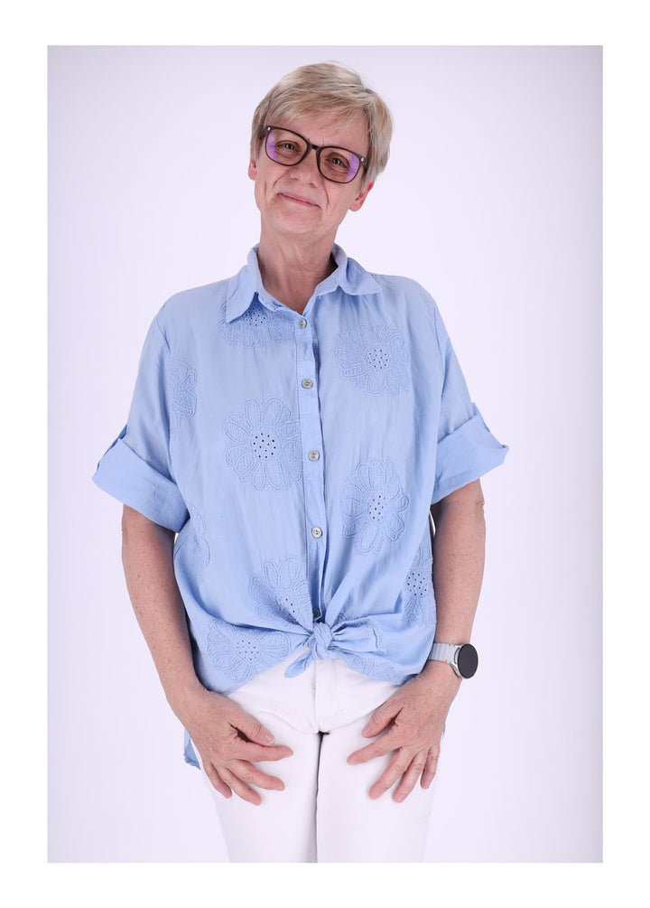 Bluse Stickerei Kurzarm Krempelarm