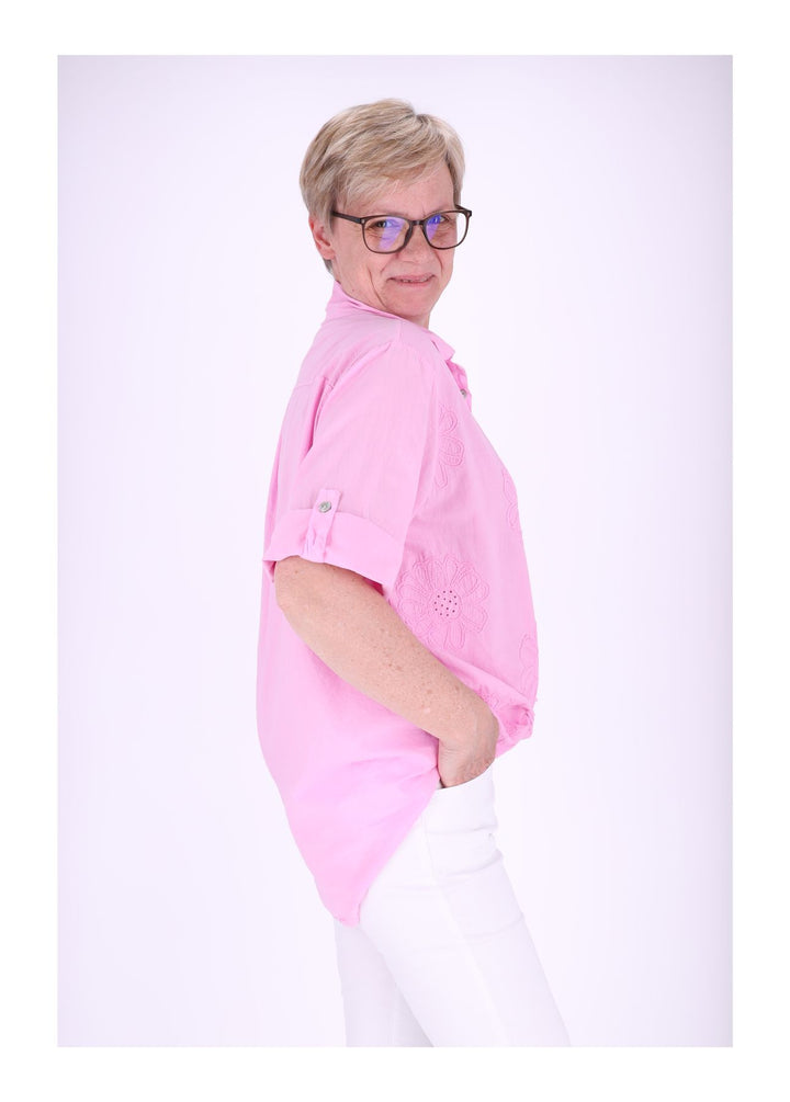 Bluse Stickerei Kurzarm Krempelarm