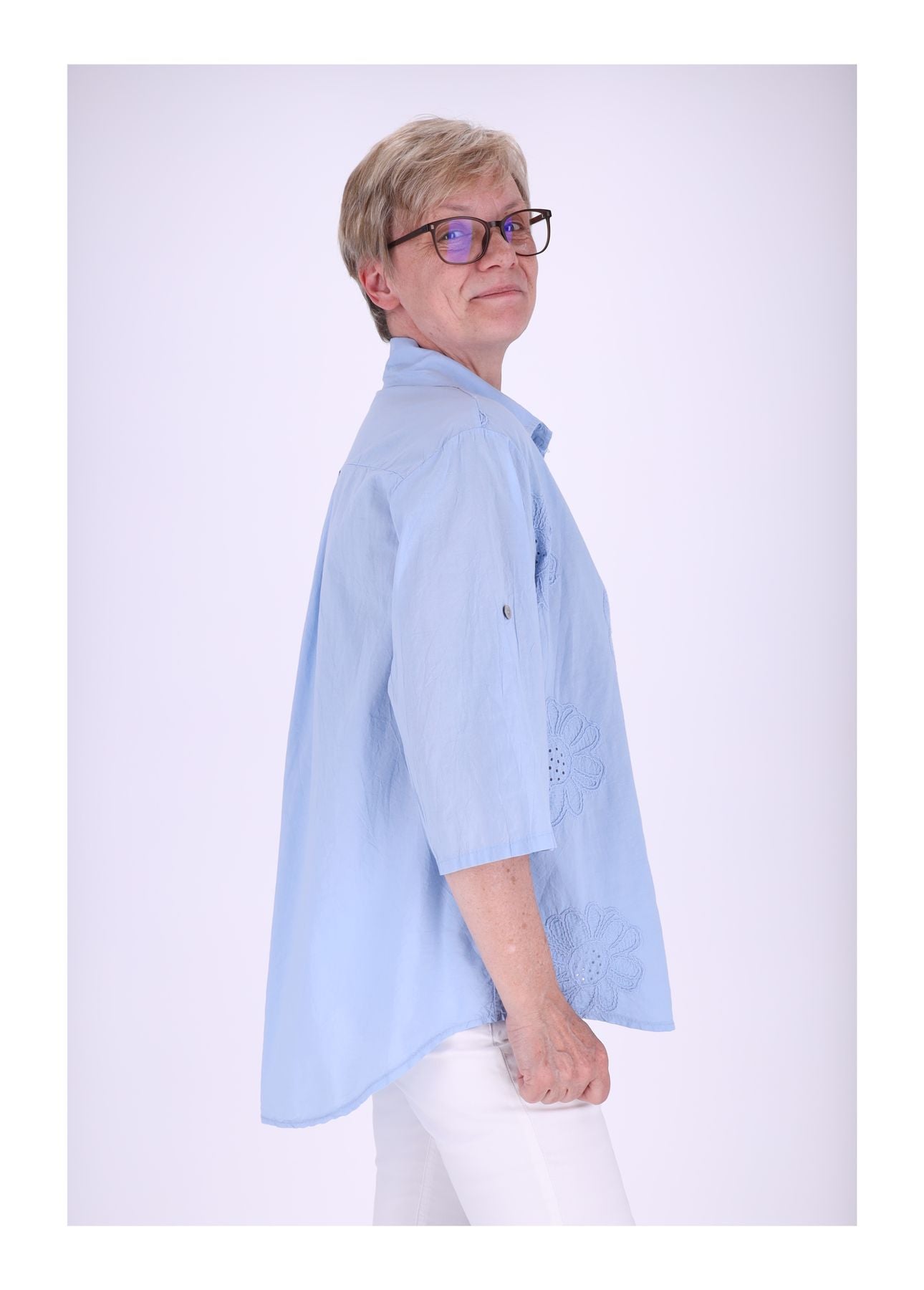 Bluse Stickerei Kurzarm Krempelarm