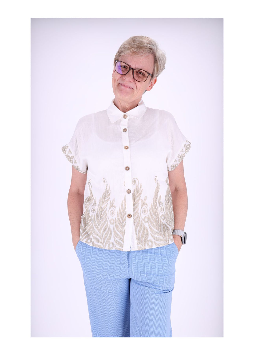 Bluse Damen Kurzarm Stickerei