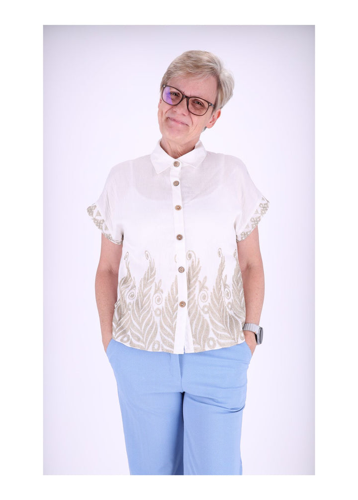 Bluse Damen Kurzarm Stickerei