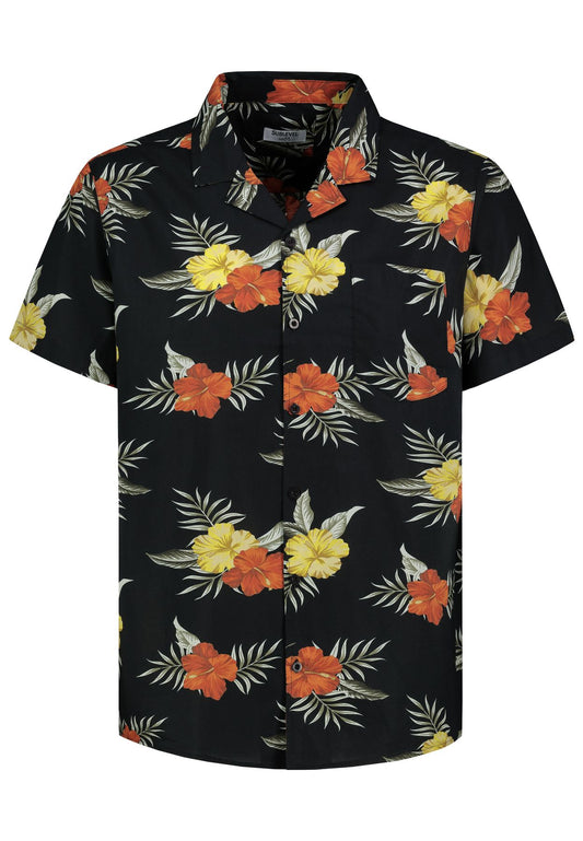 Herren Hemd, allover print leaves/tropica