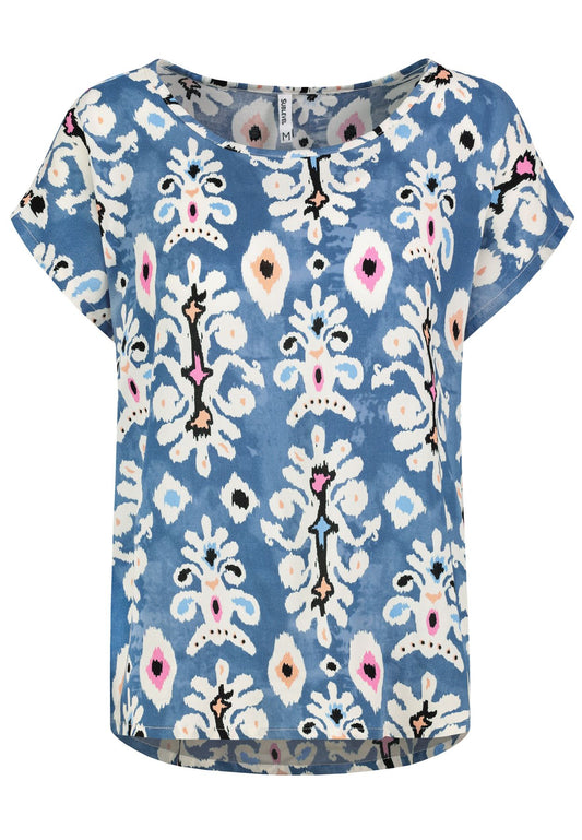 Damen DOB Bluse, Rundhals mit Piping, übe