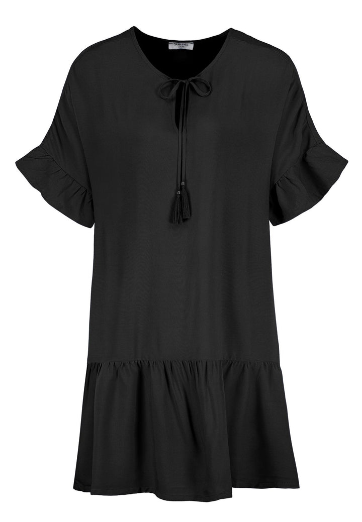 Damen Kleid mit Volant, Kurzarm mit Volan