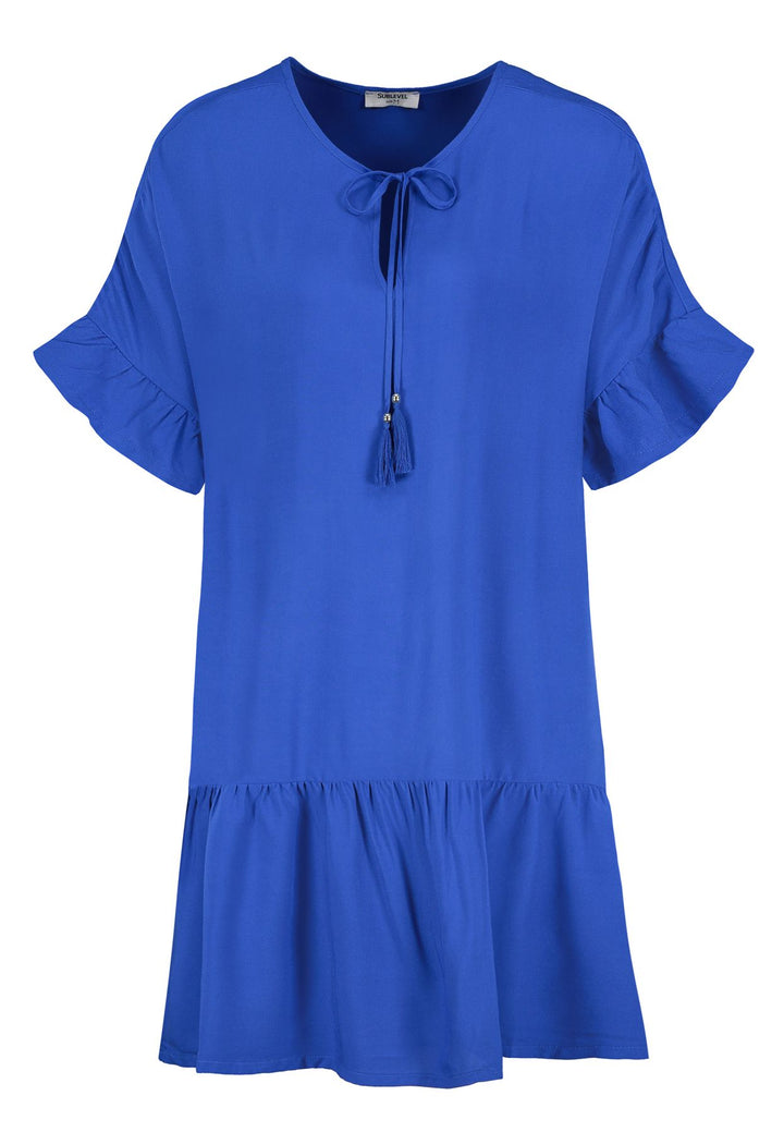 Damen Kleid mit Volant, Kurzarm mit Volan