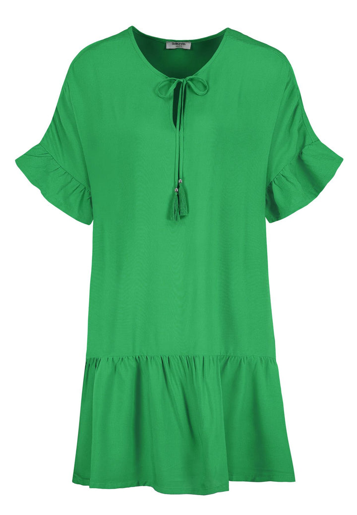 Damen Kleid mit Volant, Kurzarm mit Volan