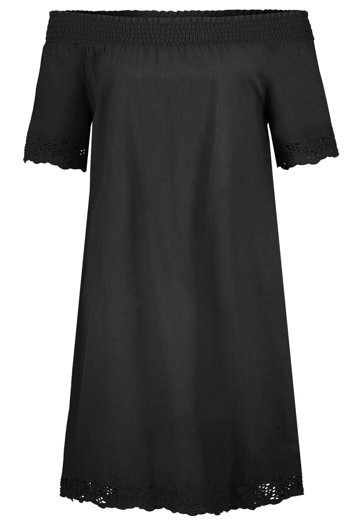 Damen Kleid, Carmenausschnitt, Spitze an