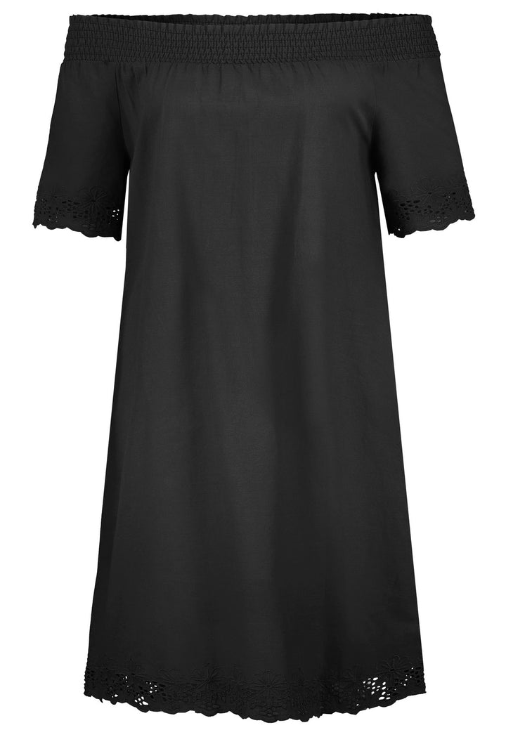 Damen Kleid, Carmenausschnitt, Spitze an