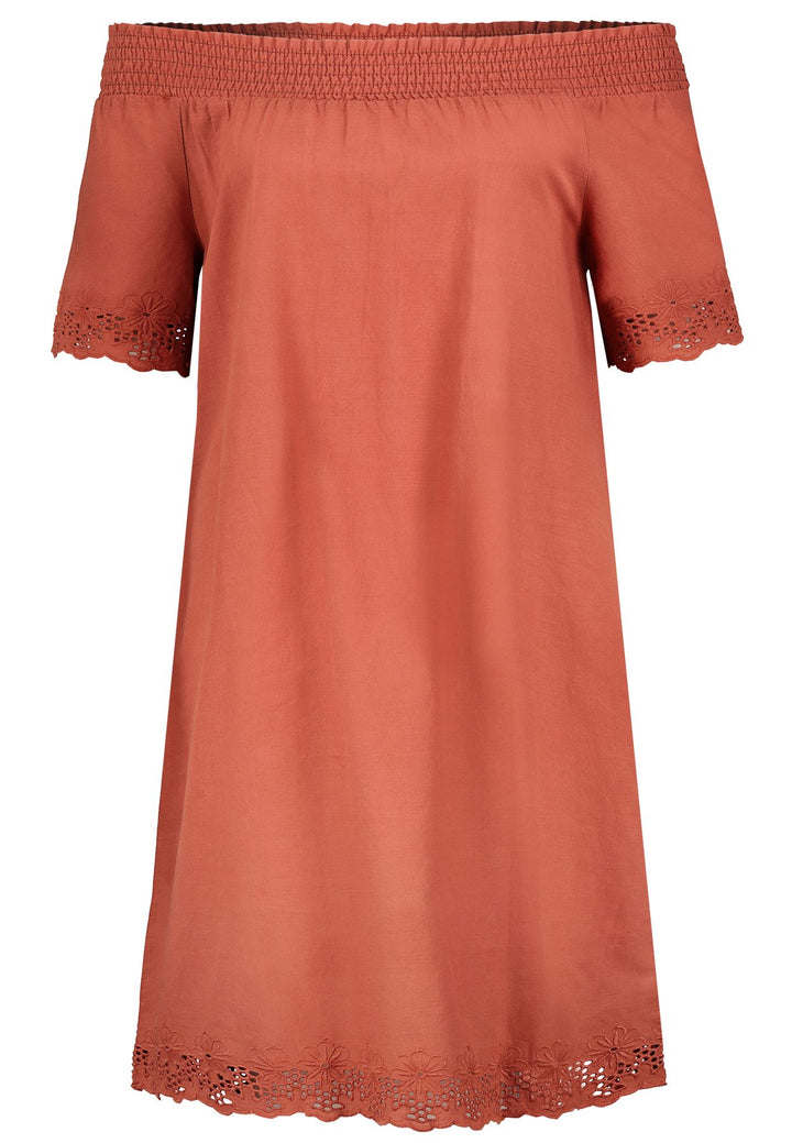 Damen Kleid, Carmenausschnitt, Spitze an