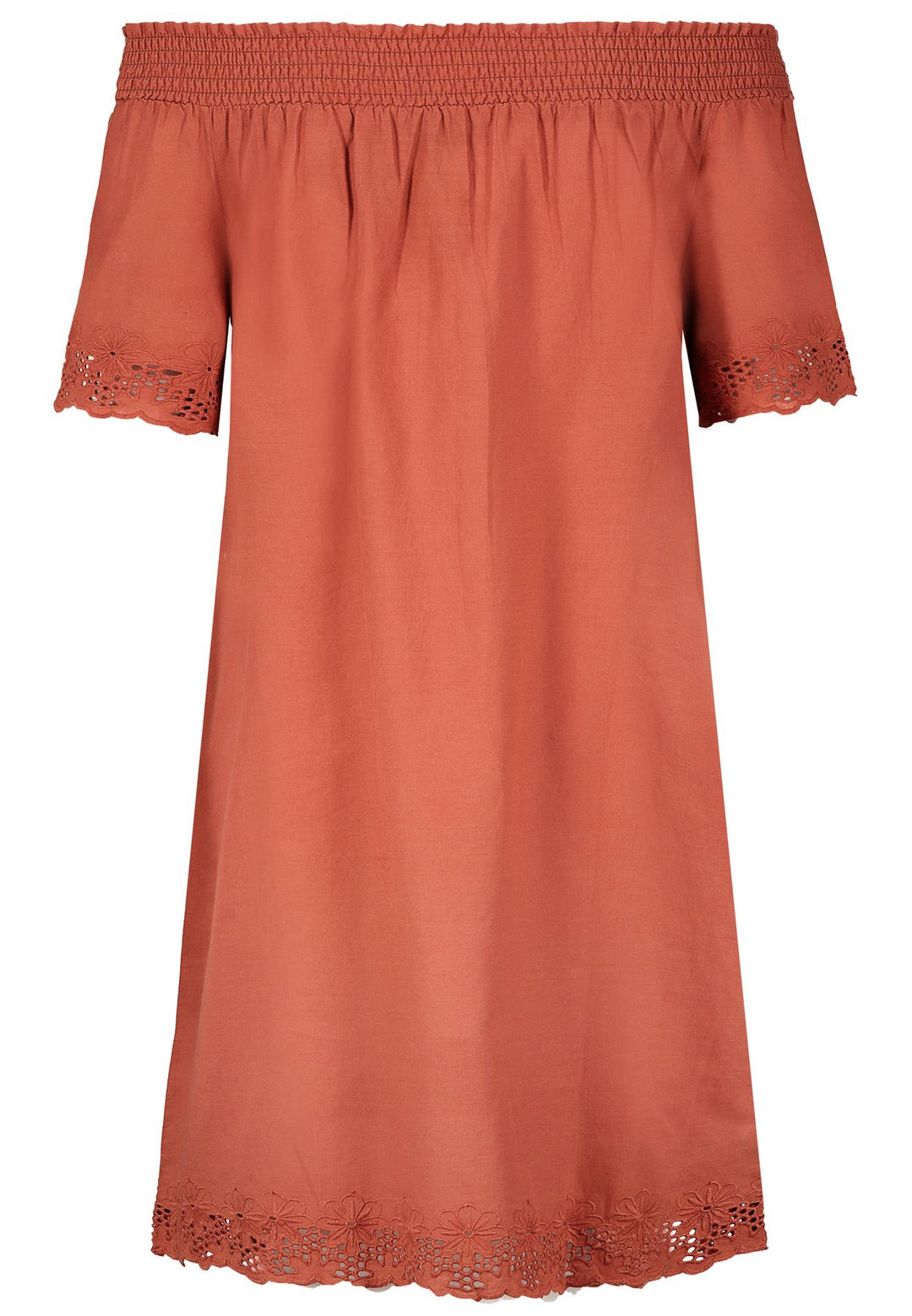 Damen Kleid, Carmenausschnitt, Spitze an