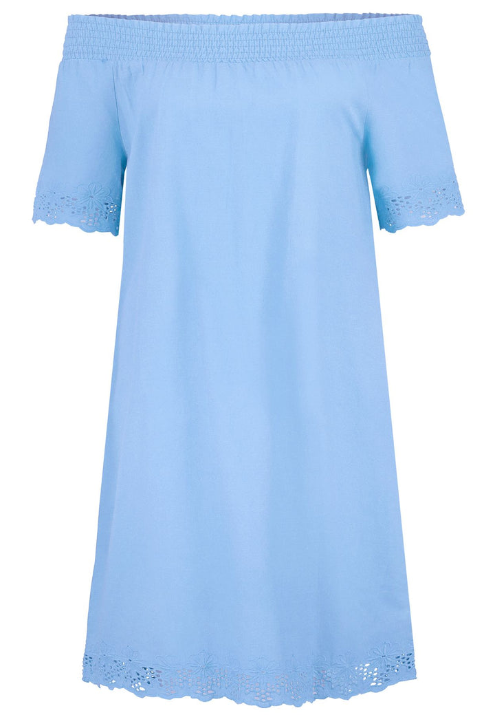 Damen Kleid, Carmenausschnitt, Spitze an