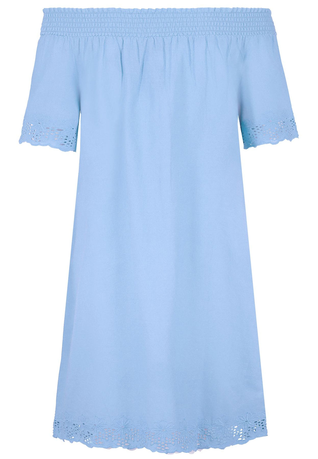 Damen Kleid, Carmenausschnitt, Spitze an