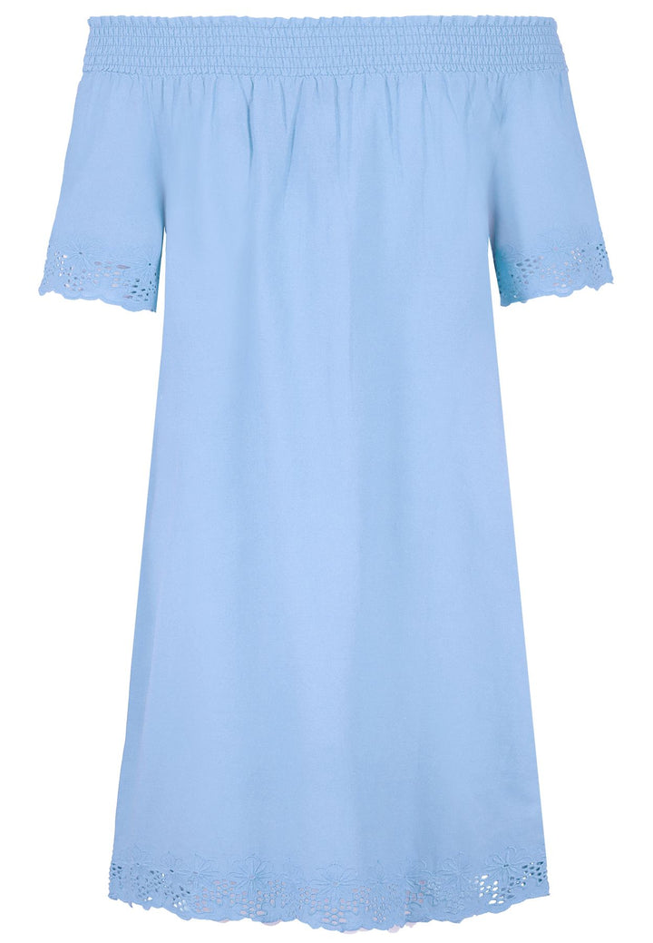 Damen Kleid, Carmenausschnitt, Spitze an