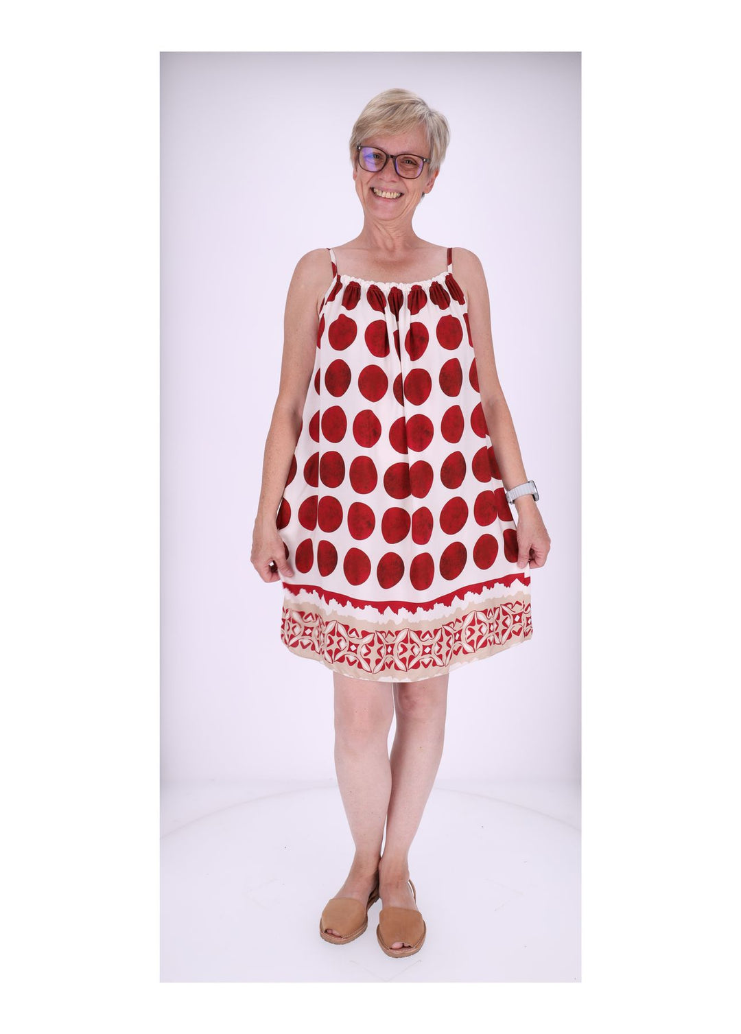 Kleid schmale Träger AOP Kreise