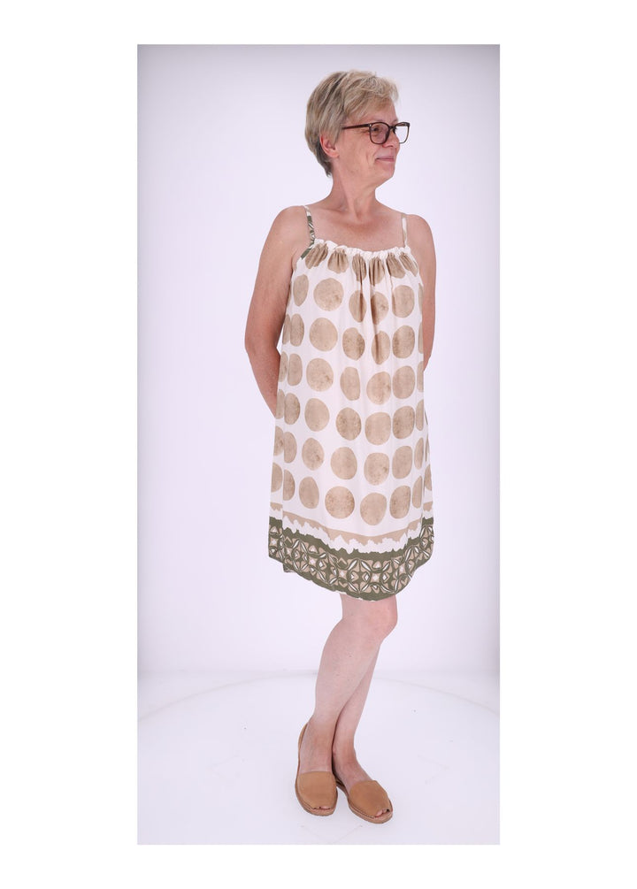 Kleid schmale Träger AOP Kreise