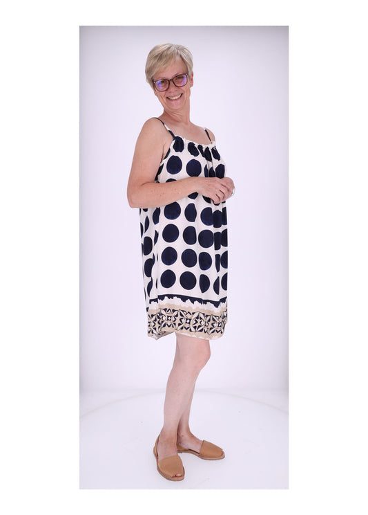 Kleid schmale Träger AOP Kreise
