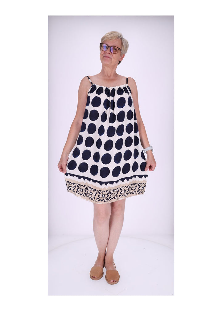 Kleid schmale Träger AOP Kreise