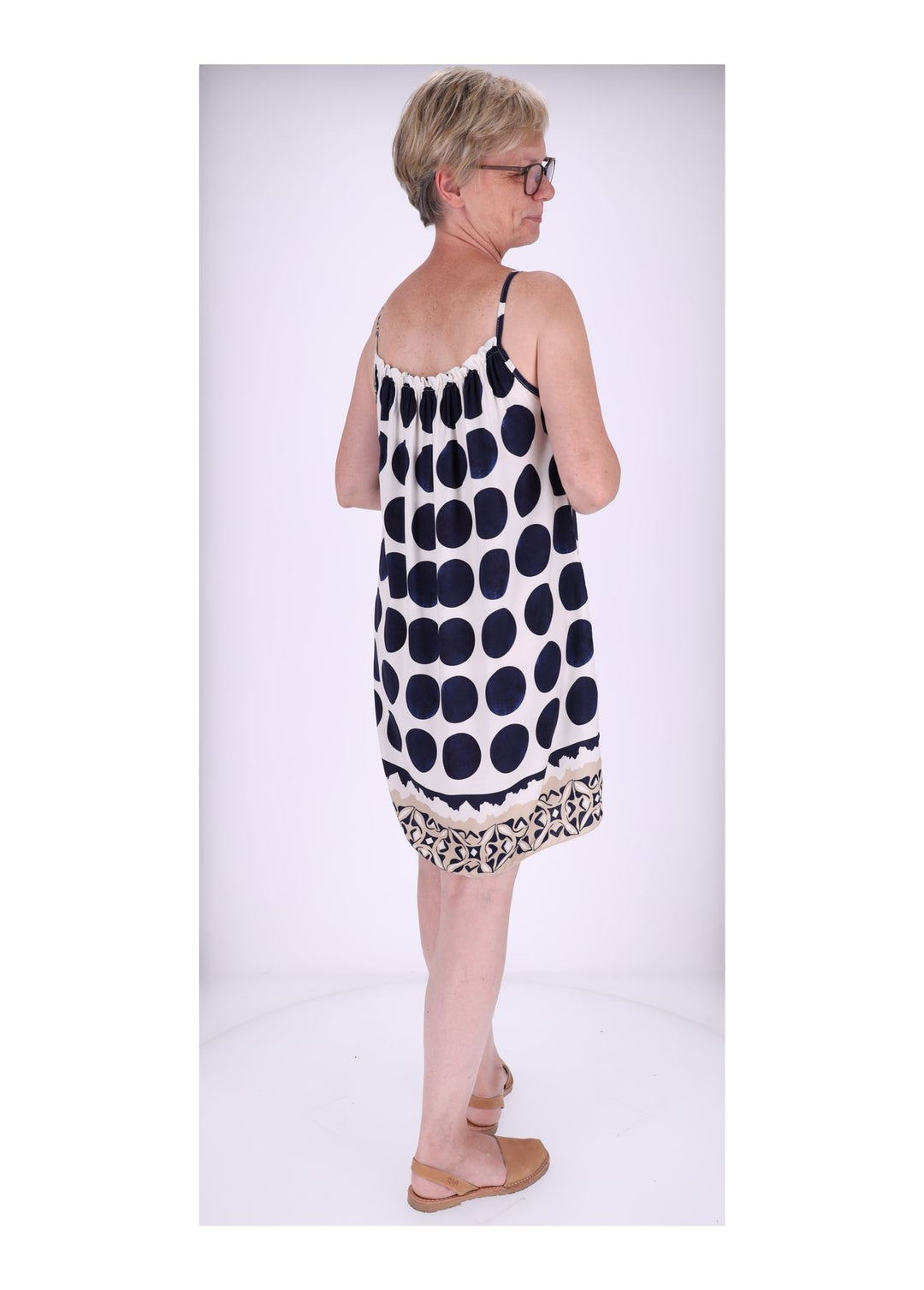 Kleid schmale Träger AOP Kreise