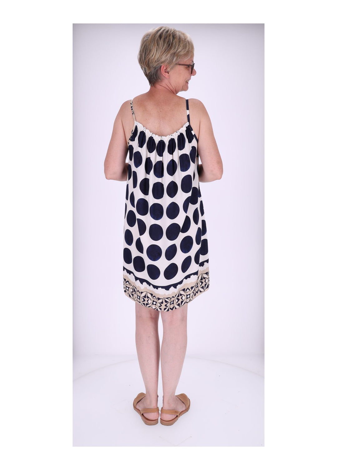 Kleid schmale Träger AOP Kreise