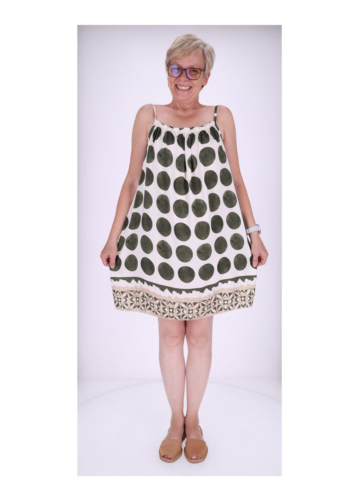 Kleid schmale Träger AOP Kreise