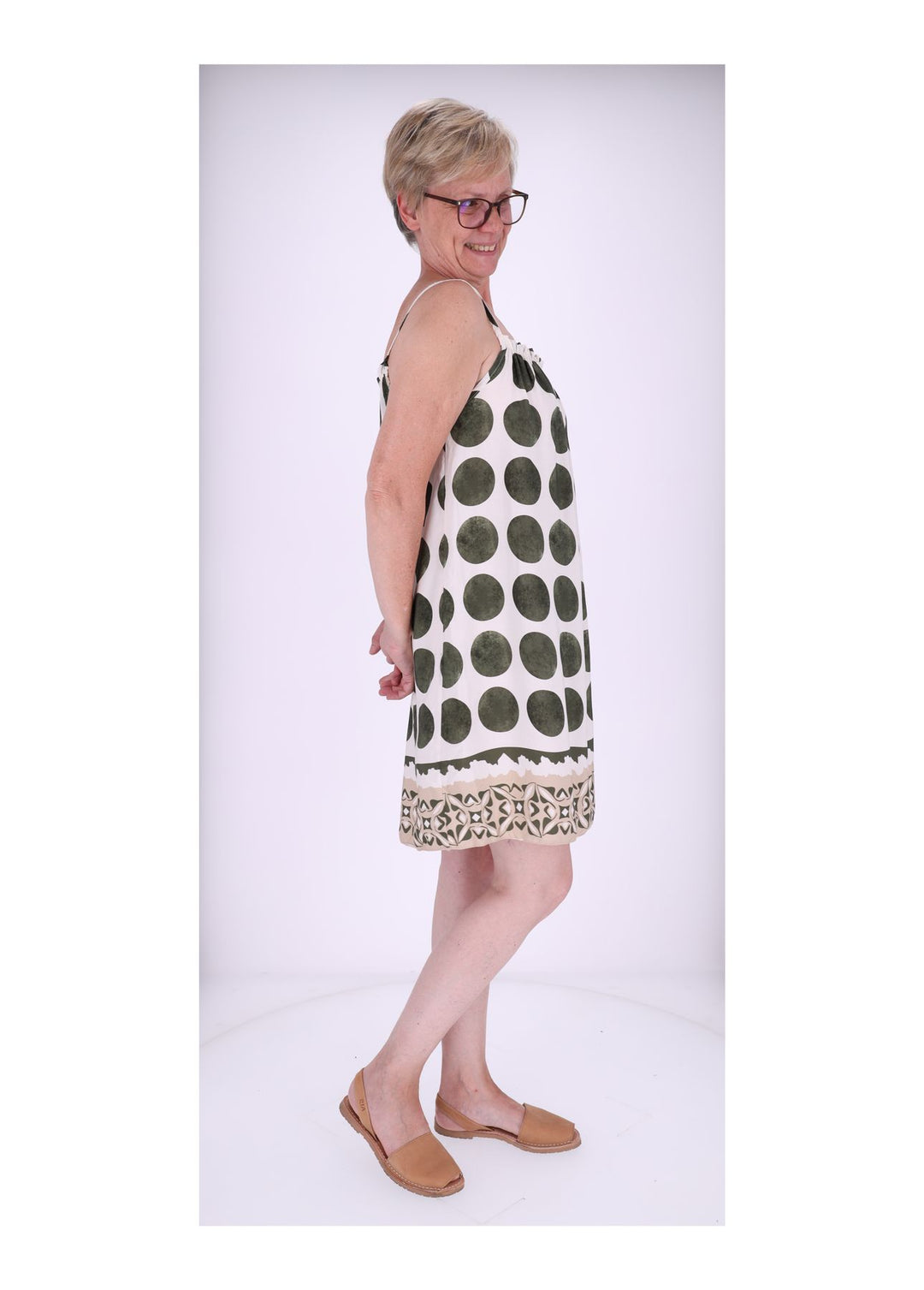 Kleid schmale Träger AOP Kreise