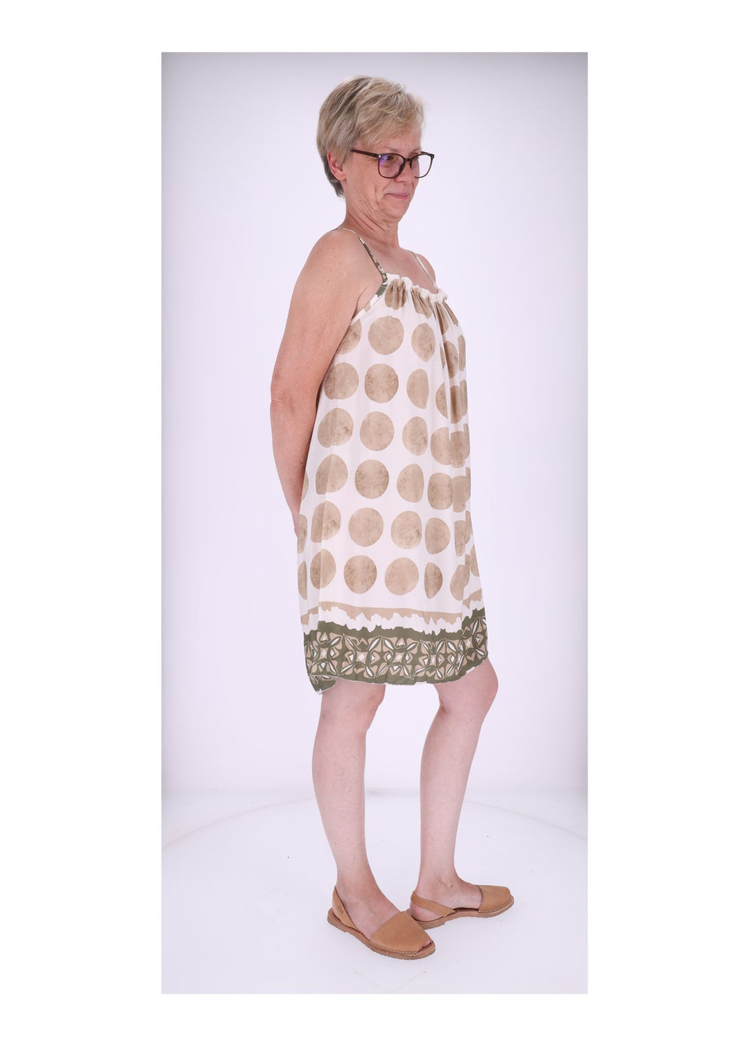 Kleid schmale Träger AOP Kreise