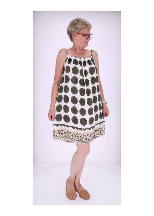 Kleid schmale Träger AOP Kreise