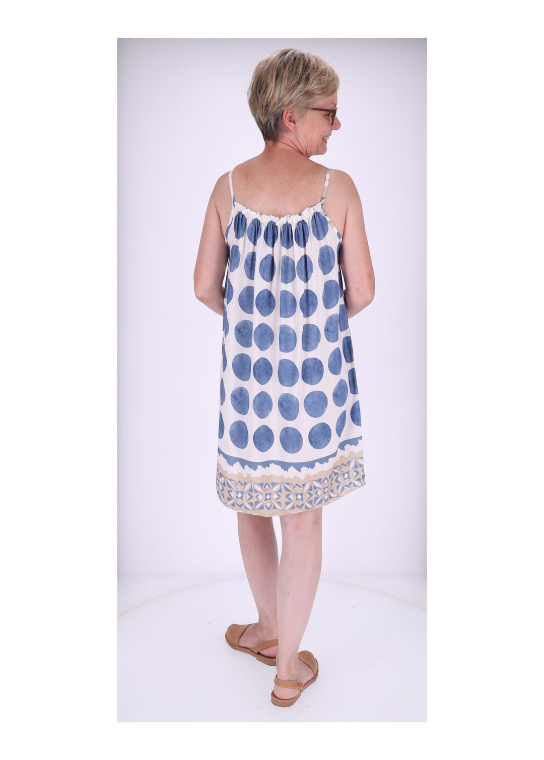 Kleid schmale Träger AOP Kreise