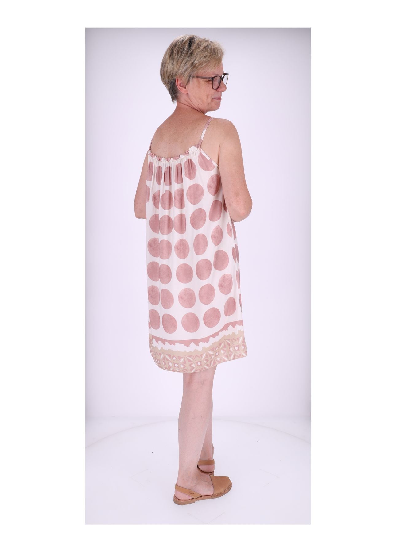 Kleid schmale Träger AOP Kreise