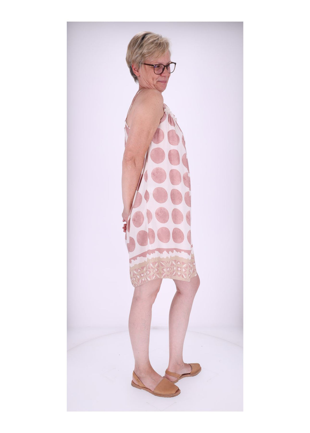 Kleid schmale Träger AOP Kreise