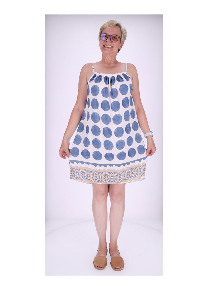 Kleid schmale Träger AOP Kreise