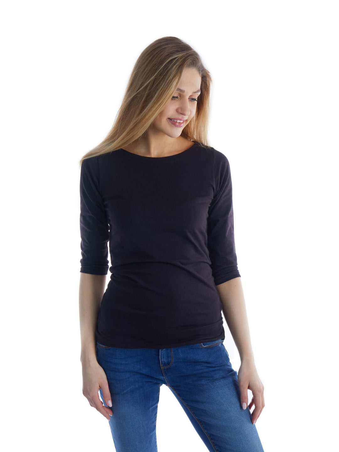 Shirt 3/4 Arm Baumwolle Schwarz