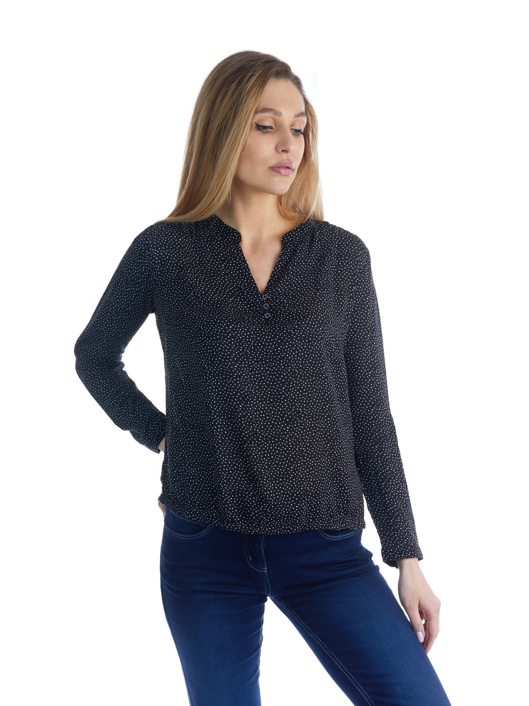 Bluse Damen Gummizug AOP Punkte