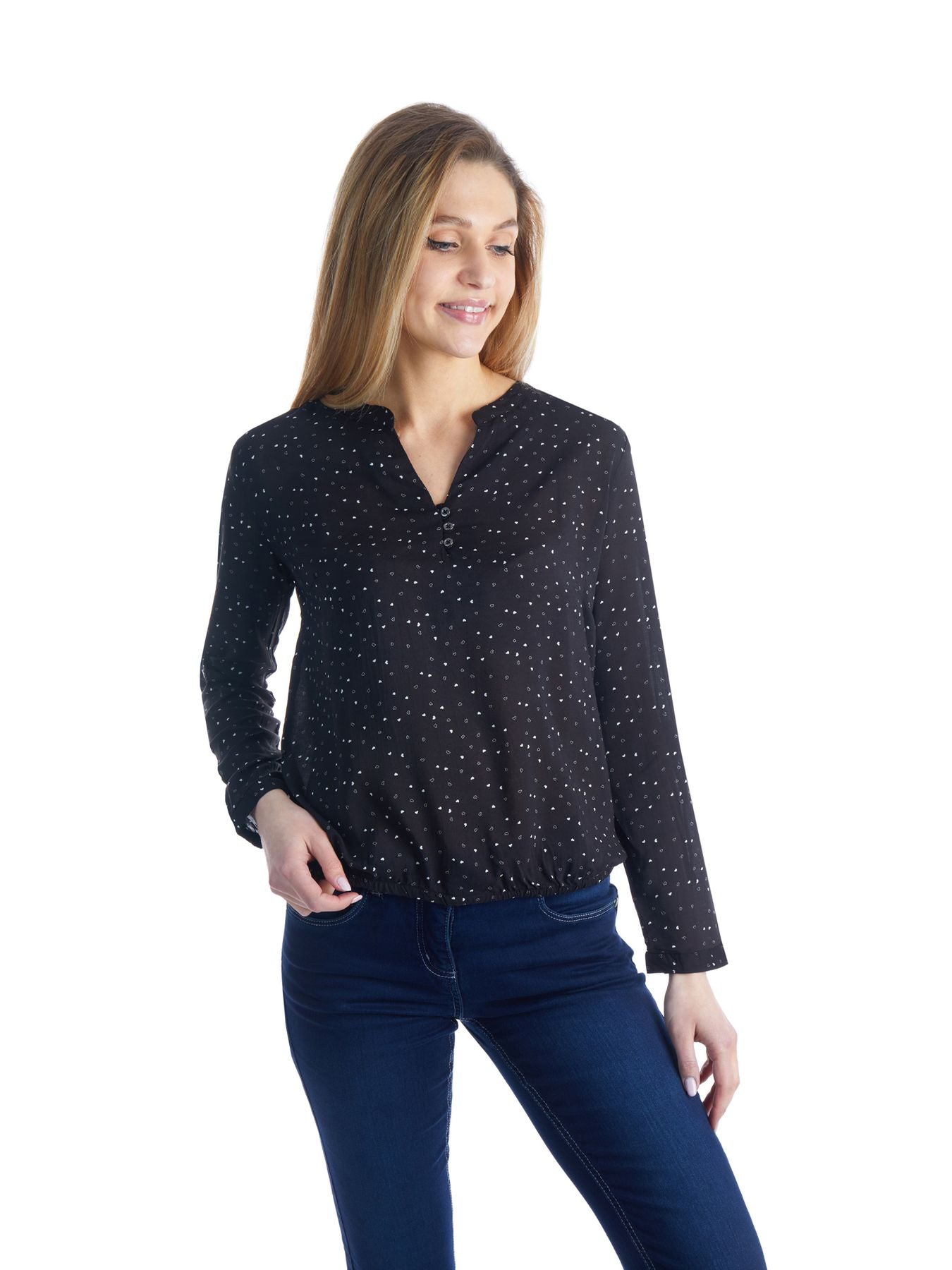 Bluse Damen Gummizug AOP Herzen