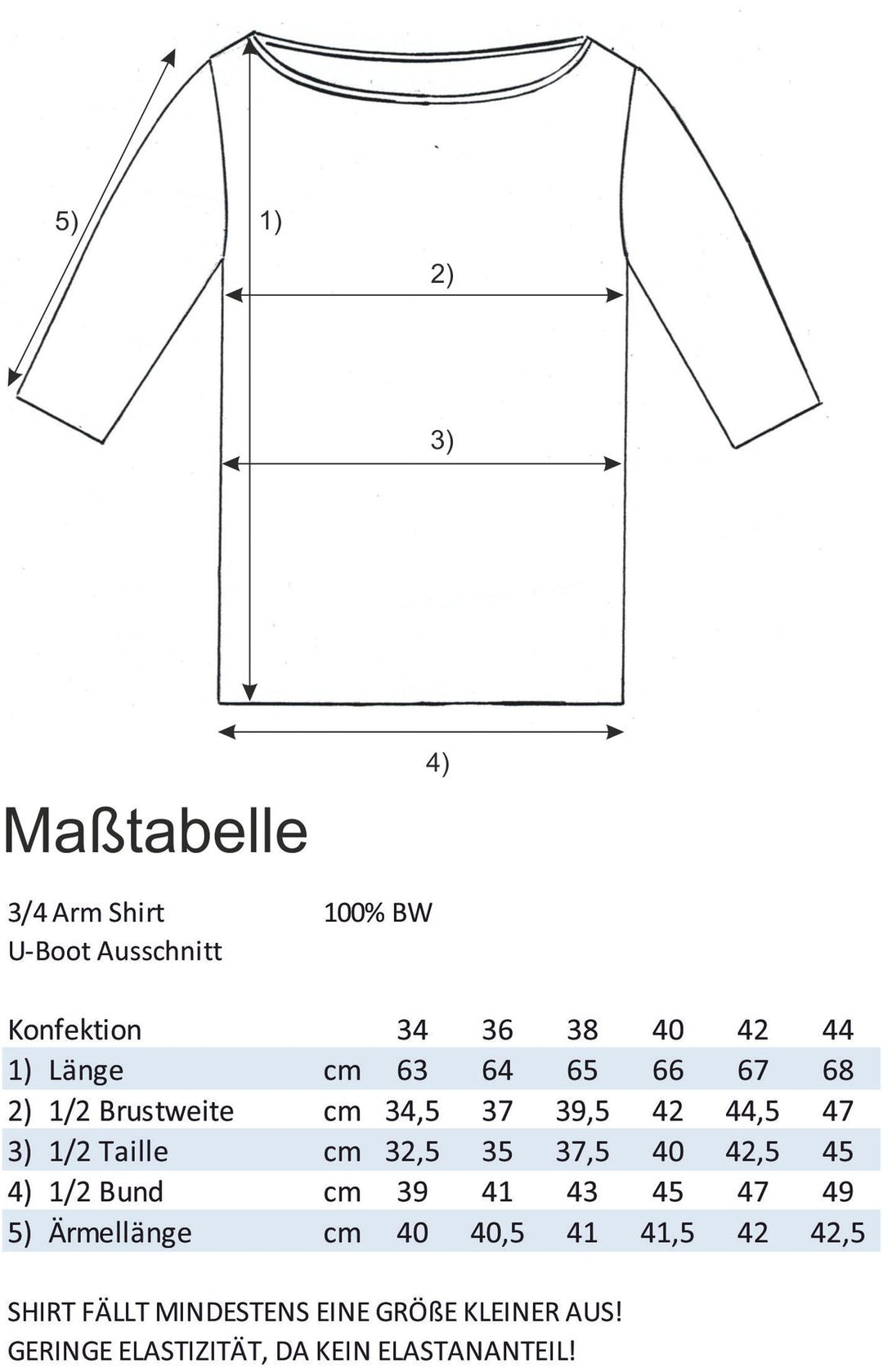 Shirt 3/4 Arm Baumwolle Schwarz