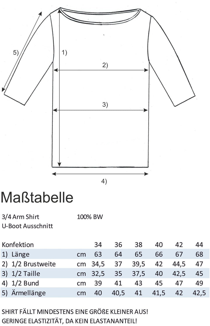Shirt 3/4 Arm Baumwolle Schwarz