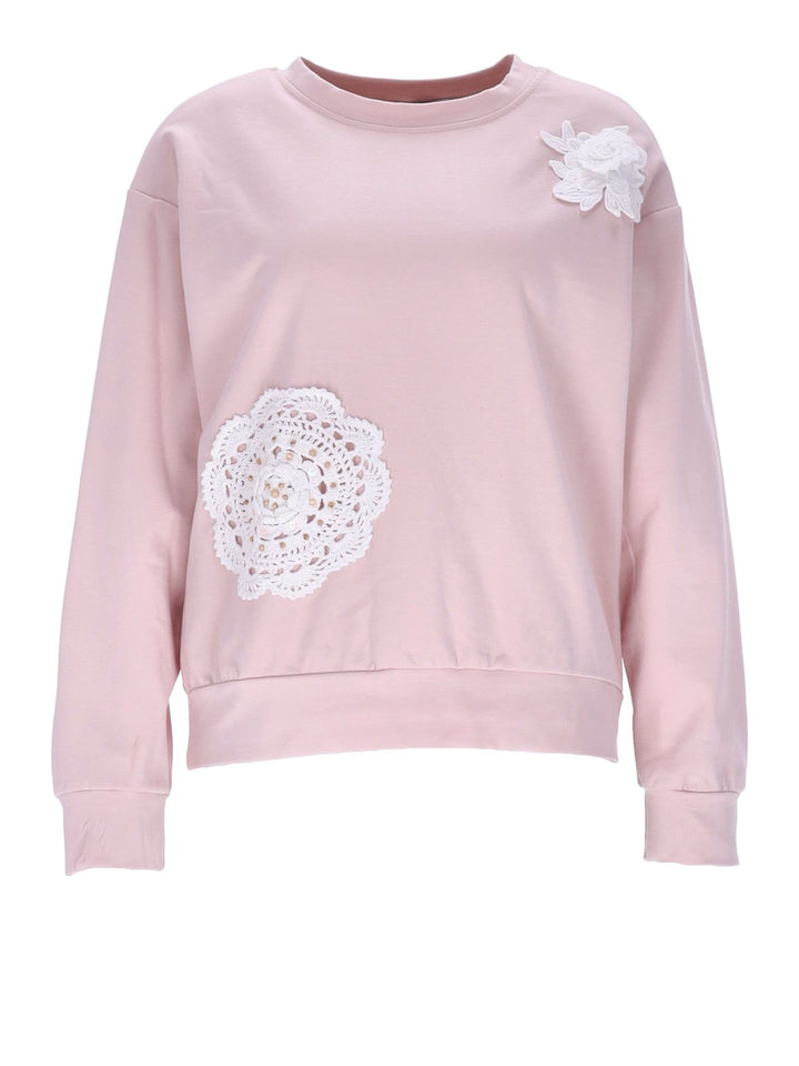Damen Sweatshirt mit Blumenstickerei – Rosa